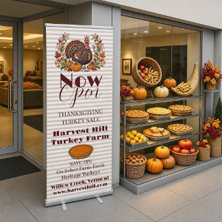 Now Open Stripe Thanksgiving Turkey Sale Business Retractable Banner