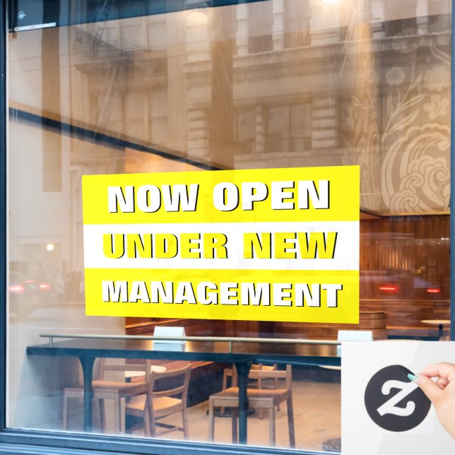 Now Open Under New Management Small Business Window Cling (Cafe Window)