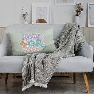 Now Or Never Inspirational Quote Teal Green Pastel Decorative Cushion