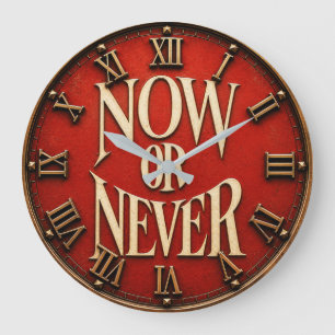 Now or Never Motivational Inspirational Typography Large Clock
