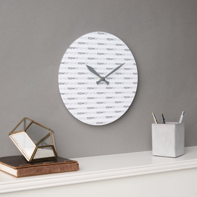 Now or Never Vanishing Quote for Procrastinators Large Clock (Office)