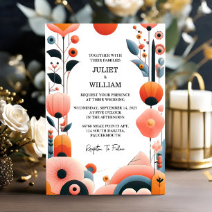 Now Orange 70s 80s 90s Pink Peach Colourful Weddin Invitation