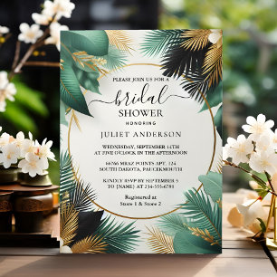 Now Palm Tree Beach Green And Gold Bridal Shower Invitation