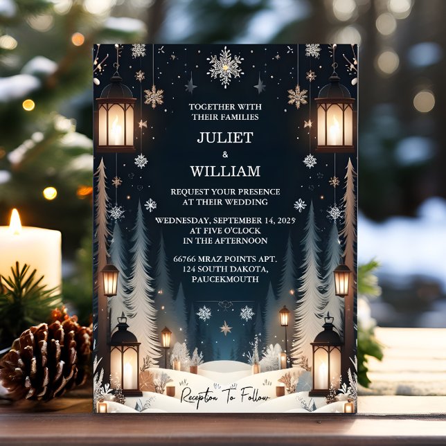 Now Rustic Forest Stars Snow Bright Winter Wedding Invitation (Creator Uploaded)