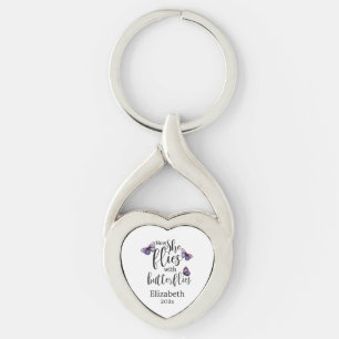 Now She Flies With Butterflies Memorial Key Ring