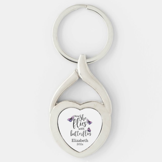 Now She Flies With Butterflies Memorial Key Ring (Front)