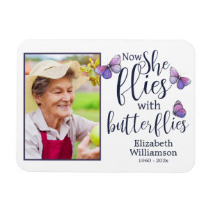 Now She Flies With Butterflies Memorial Magnet