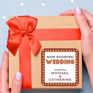 Now Showing Movie Marquee Wedding Sign with Names  Square Sticker