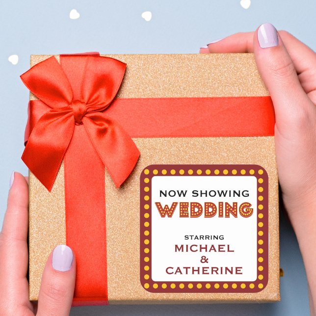 Now Showing Movie Marquee Wedding Sign with Names  Square Sticker (Creator Uploaded)