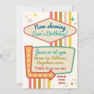 Now Showing Retro Movie Birthday Invitation