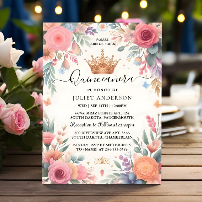 Now Tiara Family Latina Girly Spanish Quinceanera Invitation (Creator Uploaded)