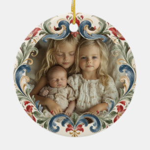 Nowegian Christmas Rosemaling Photo Ceramic Tree Decoration