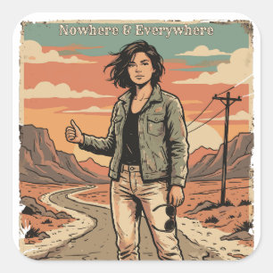 Nowhere & Everywhere Vintage Travel Poster Aesthet Square Sticker