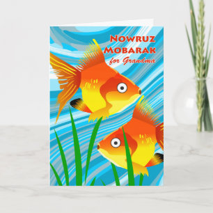 Nowruz Mobarak, Persian New Year for Grandma, Fish Holiday Card