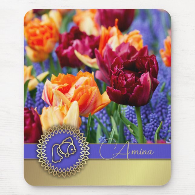 Nowruz Mubarak. Tulips Persian New Year Custom Mouse Mat (Front)