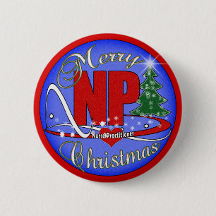 NP CHRISTMAS MERRY - NURSE PRACTITIONER 6 CM ROUND BADGE