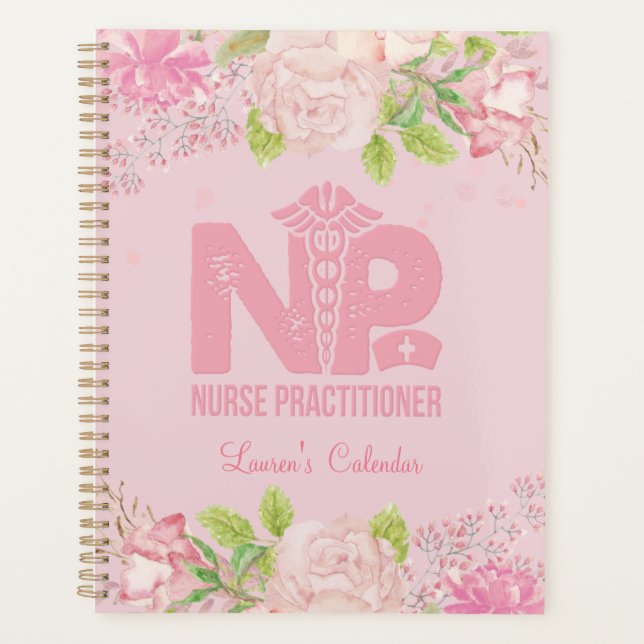 NP Nurse Pink Personalised Floral Journal Planner (Front)