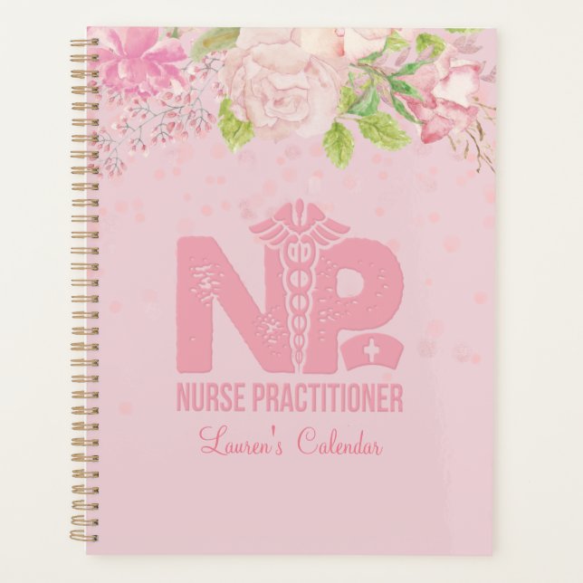 NP Nurse Pink Personalised Floral Journal Planner (Front)