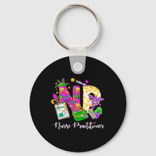 Np Nurse Practitioner Cute Mardi Gras Girl Women Key Ring
