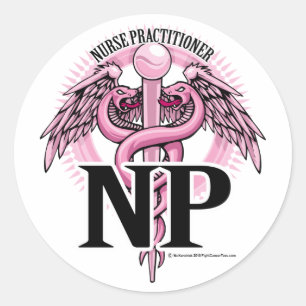 NP PINK Caduceus Classic Round Sticker