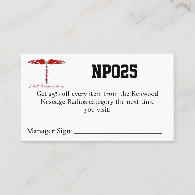 NPO25 Coupon Business Card (Front)