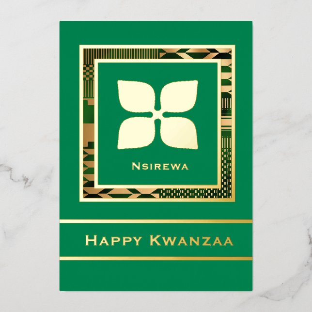 Nsirewa Happy Kwanzaa (Green) Foil Holiday Card (Front)