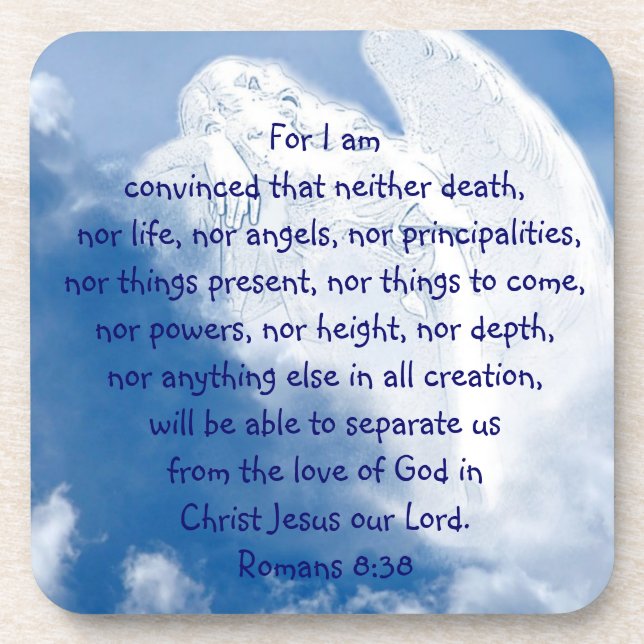 nspirational Scripture Angel In Clouds, Romans Coaster (Front)