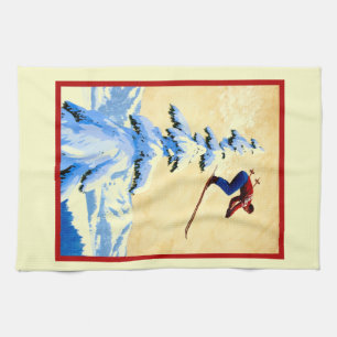 ntage ski poster, ski jumper tea towel