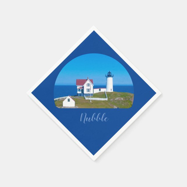 Nubble Light Blue Horizon Maine Lighthouse Napkin (Corner)