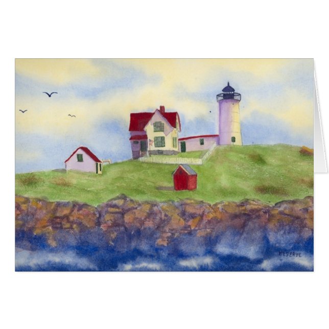 Nubble Light House York Maine Blank Card  (Front Horizontal)