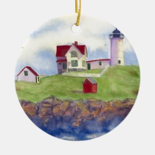 Nubble Light House York Maine Ceramic Tree Decoration