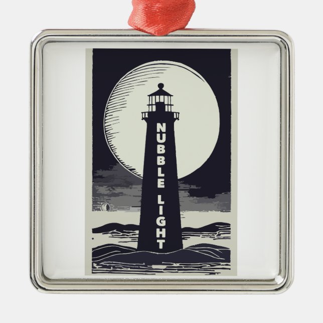 Nubble Light Maine Lighthouse Moon Metal Tree Decoration (Front)