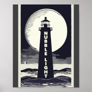 Nubble Light Maine Lighthouse Moon Poster