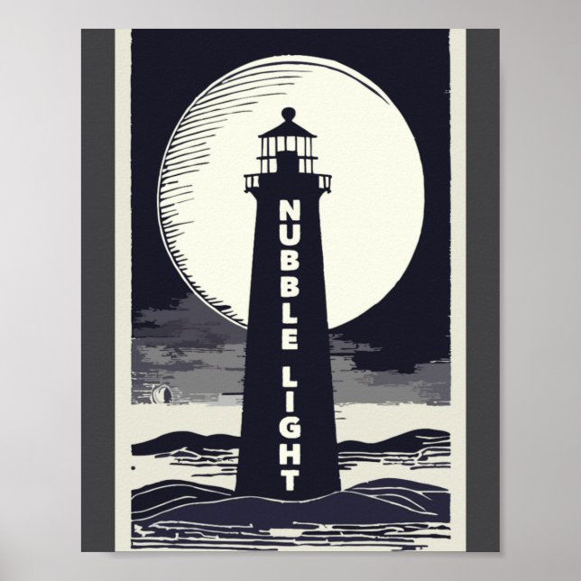 Nubble Light Maine Lighthouse Moon  Poster (Front)