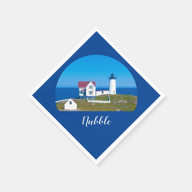 Nubble Light Navy Maine Lighthouse Napkin (Corner)