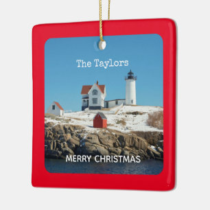 Nubble Light Red Coastal Maine Lighthouse Ceramic Ornament