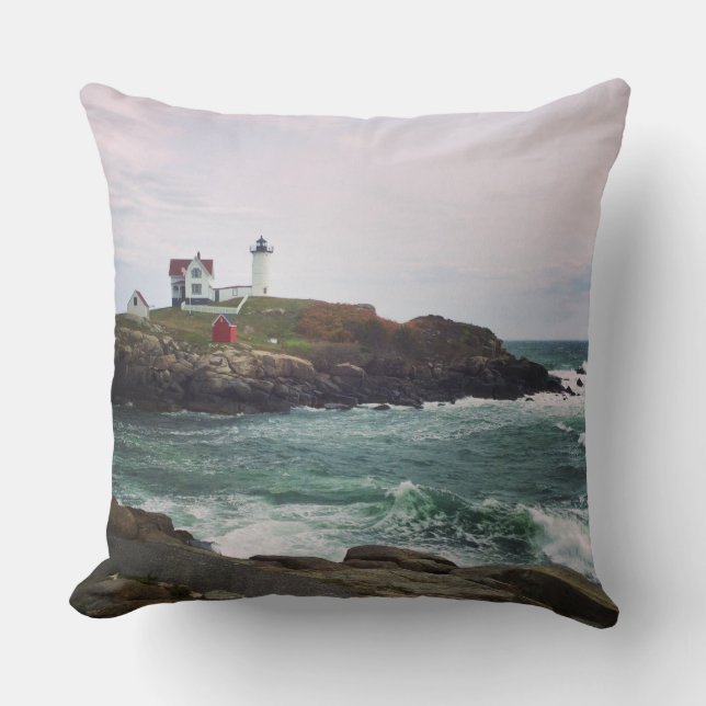 Nubble Light - York, Maine Throw Pillow (Front)