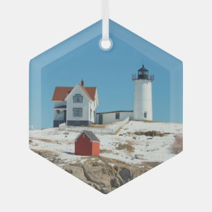 Nubble Lighthouse Christmas Glass Tree Decoration