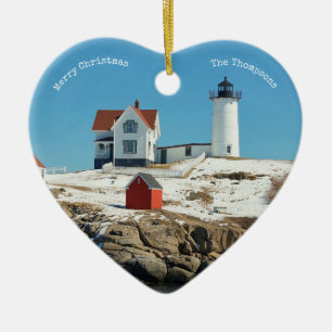 Nubble Lighthouse Family  Photo Ceramic Tree Decoration