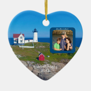 Nubble Lighthouse Family Photo Christmas Ceramic Tree Decoration
