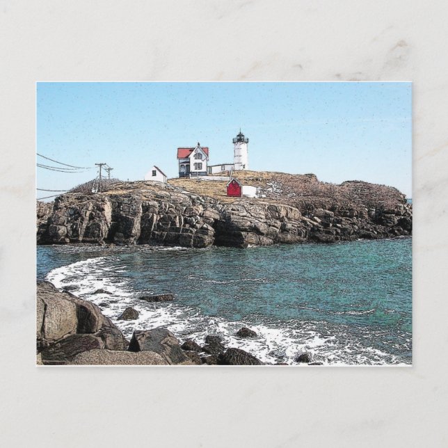 Nubble Lighthouse Ink Sketch Postcard (Front)