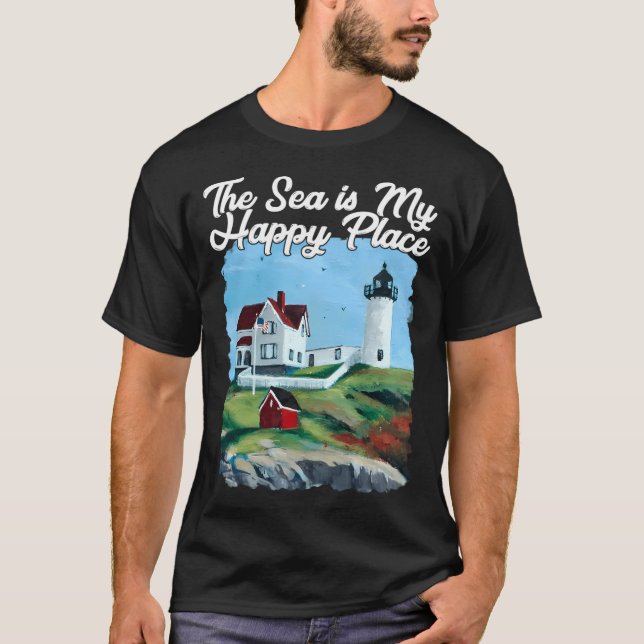 Nubble Lighthouse Maine Lighthouse Painting Summer T-Shirt (Front)