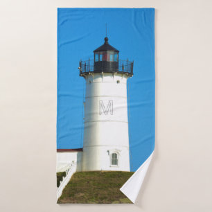 Nubble Lighthouse Maine Monogram Bath Towel