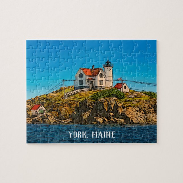 Nubble Lighthouse Maine Nautical Customizable Jigsaw Puzzle (Horizontal)