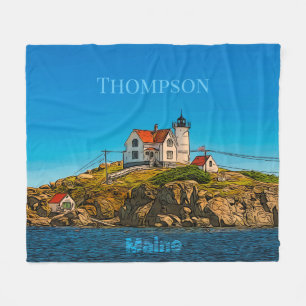 Nubble Lighthouse Maine Nautical Personalised Fleece Blanket