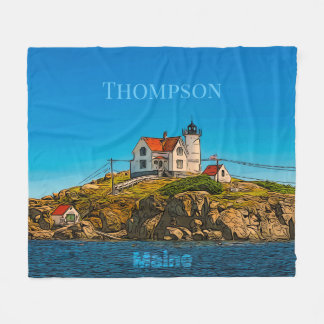 Nubble Lighthouse Maine Nautical Personalised Fleece Blanket