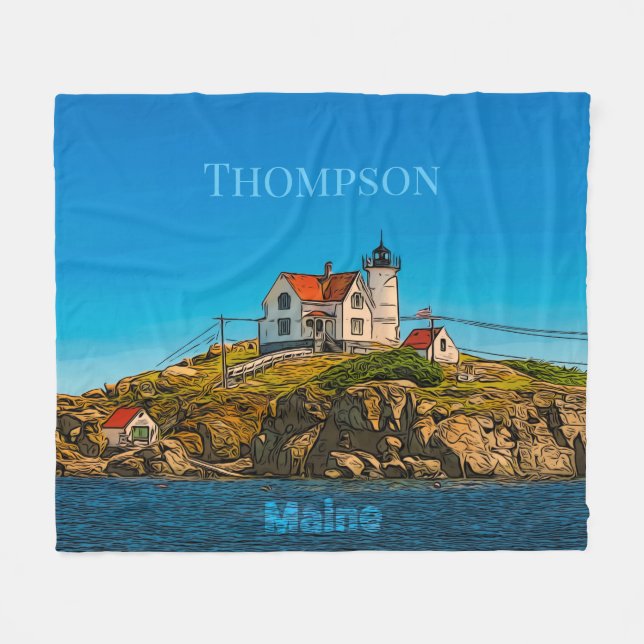 Nubble Lighthouse Maine Nautical Personalised Fleece Blanket (Front (Horizontal))