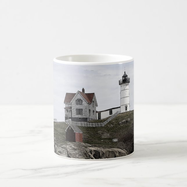 Nubble Lighthouse Sketch Coffee Mug (Center)
