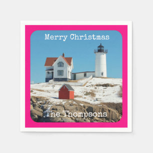 Nubble Merry Christmas Family Lighthouse Napkin