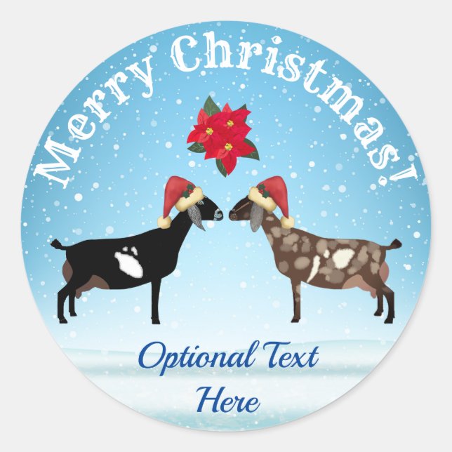 Nubian Dairy Goat Christmas in the snow Classic Round Sticker (Front)